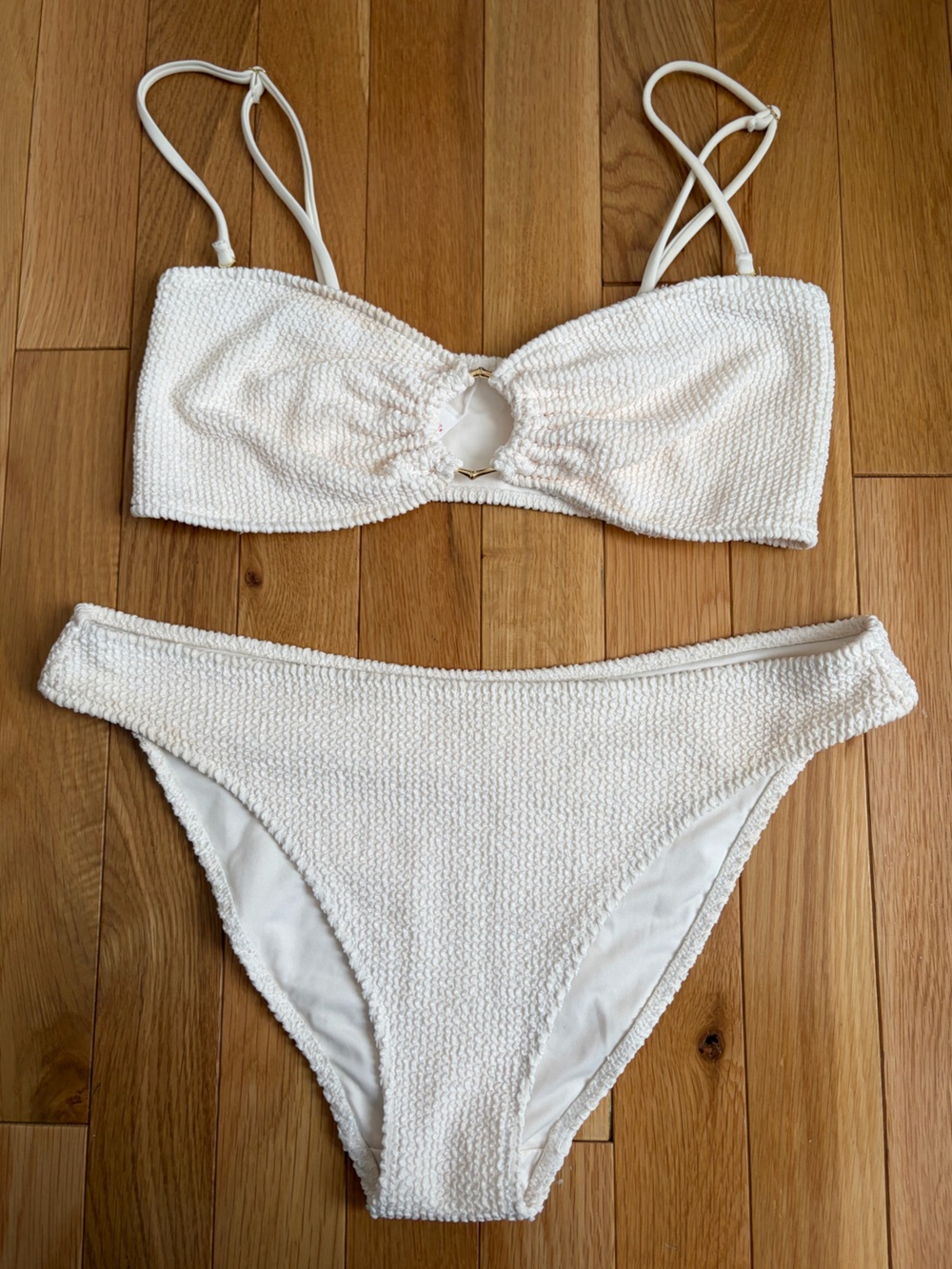 Show Me Your MuMu White Textured Two-Piece Bikini with removable straps